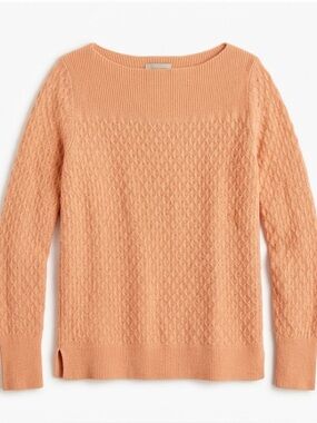 LOFT Cable Knit Pattern Crew Neck Sweater, Women’s L, Light Orange